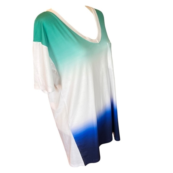 Go Couture Green Blue Ombré V-Neck Pocket T-Shirt women’s size XL New - Picture 4 of 7